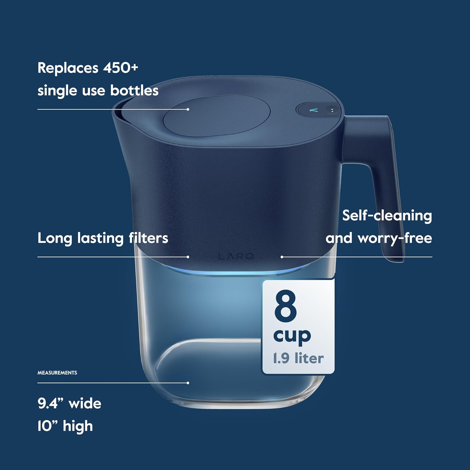LARQ Hydrated AF Set - Pitcher PureVis 1.9L, Monaco Blue + 4 Advanced Filters