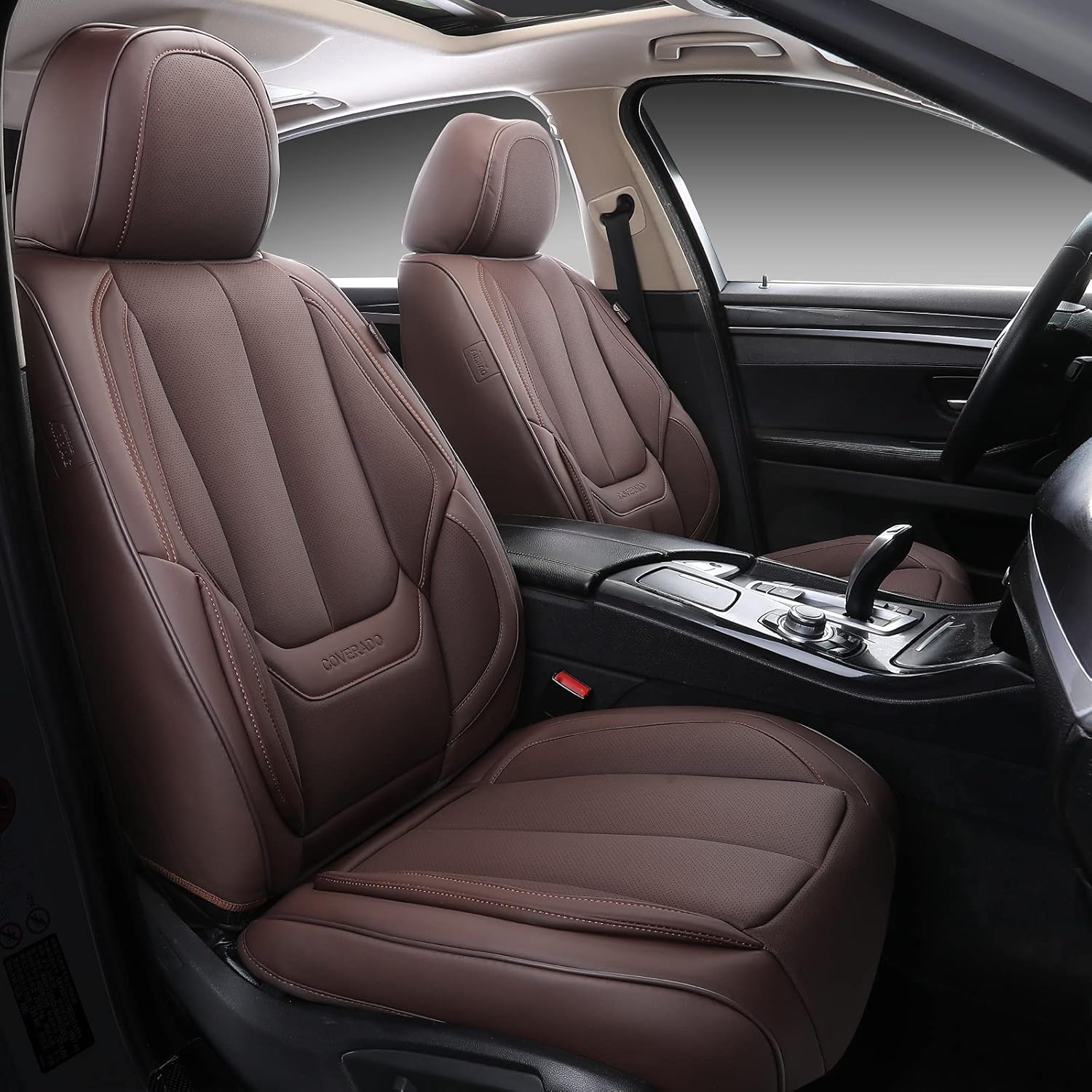 Coverado Front Seat Covers 2 Pieces, Waterproof Nappa Leather Car Seat Protectors Auto Interior, Universal Fit for Most Sedans SUV Pick-up Truck, Black