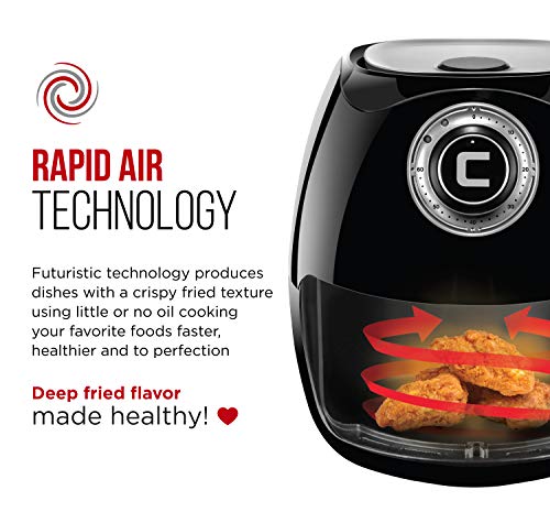 Chefman 3.6 Quart Air Fryer Oven with Space Saving Flat Basket, Oil Free Hot Airfryer w/ 60 Minute Timer & Auto Shut Off, Dishwasher Safe Parts, BPA-Free, Black