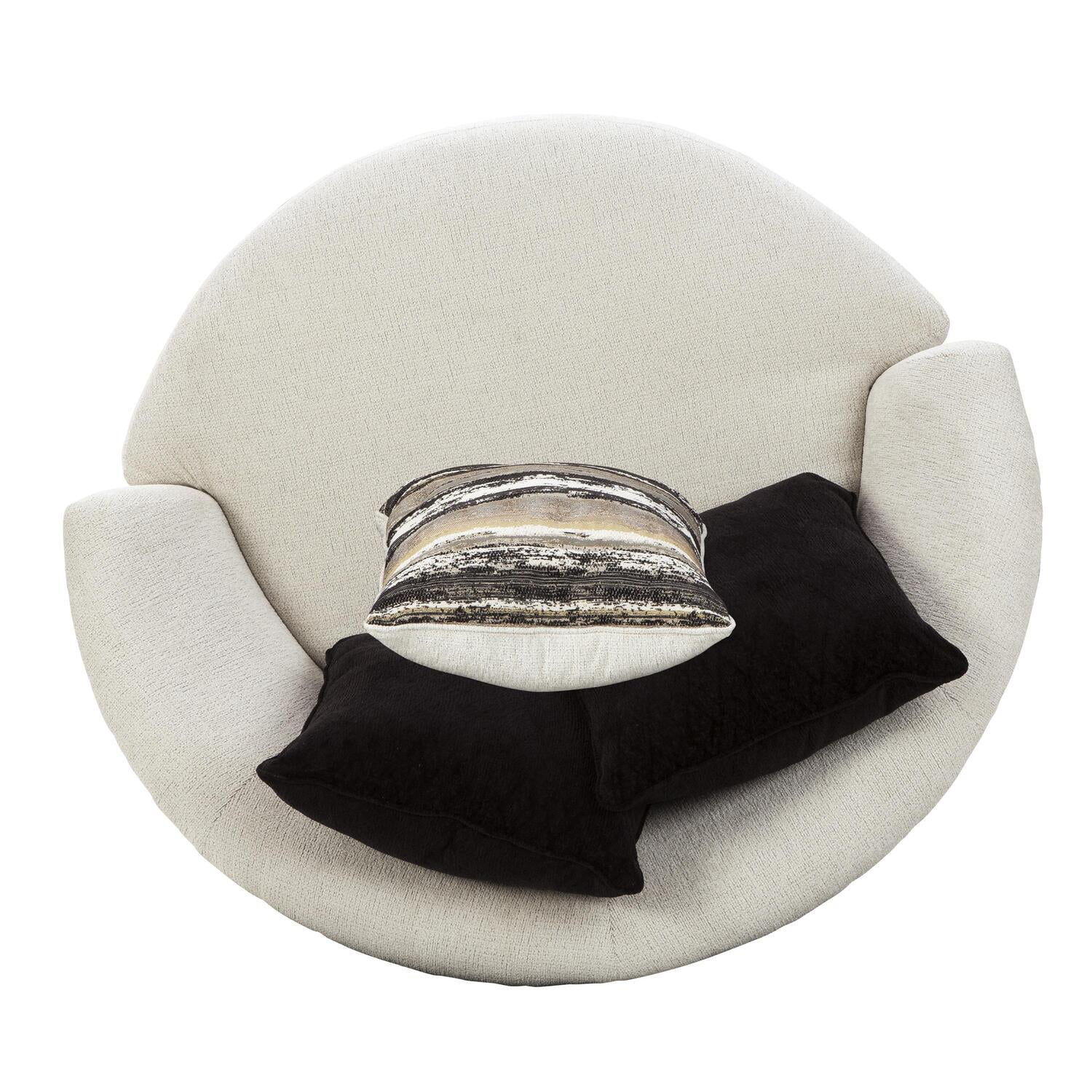 Maykoosh Vintage Vogue Fabric Upholstered Round Oversized Swivel Chair, Off White