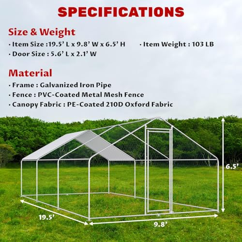 Large Chicken Coop for 20 Chickens Metal Chicken Run with Waterproof Cover for Walk-in Chicken Run for Yard Outdoor Poultry Cage