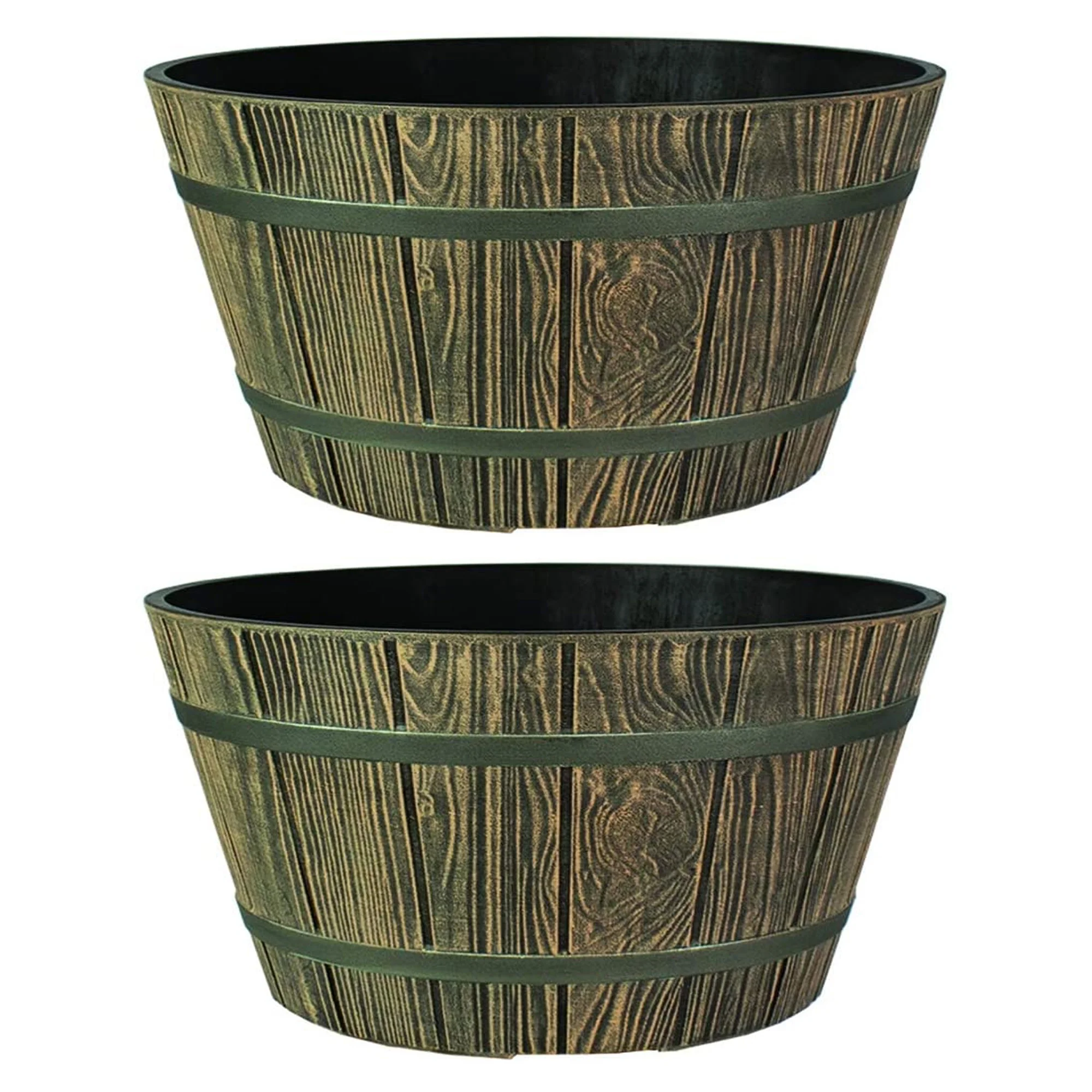HC Companies 16 Inch Aged Wooden Oak Round Whiskey Barrel Planter (2 Pack) - Curated Treasures Market