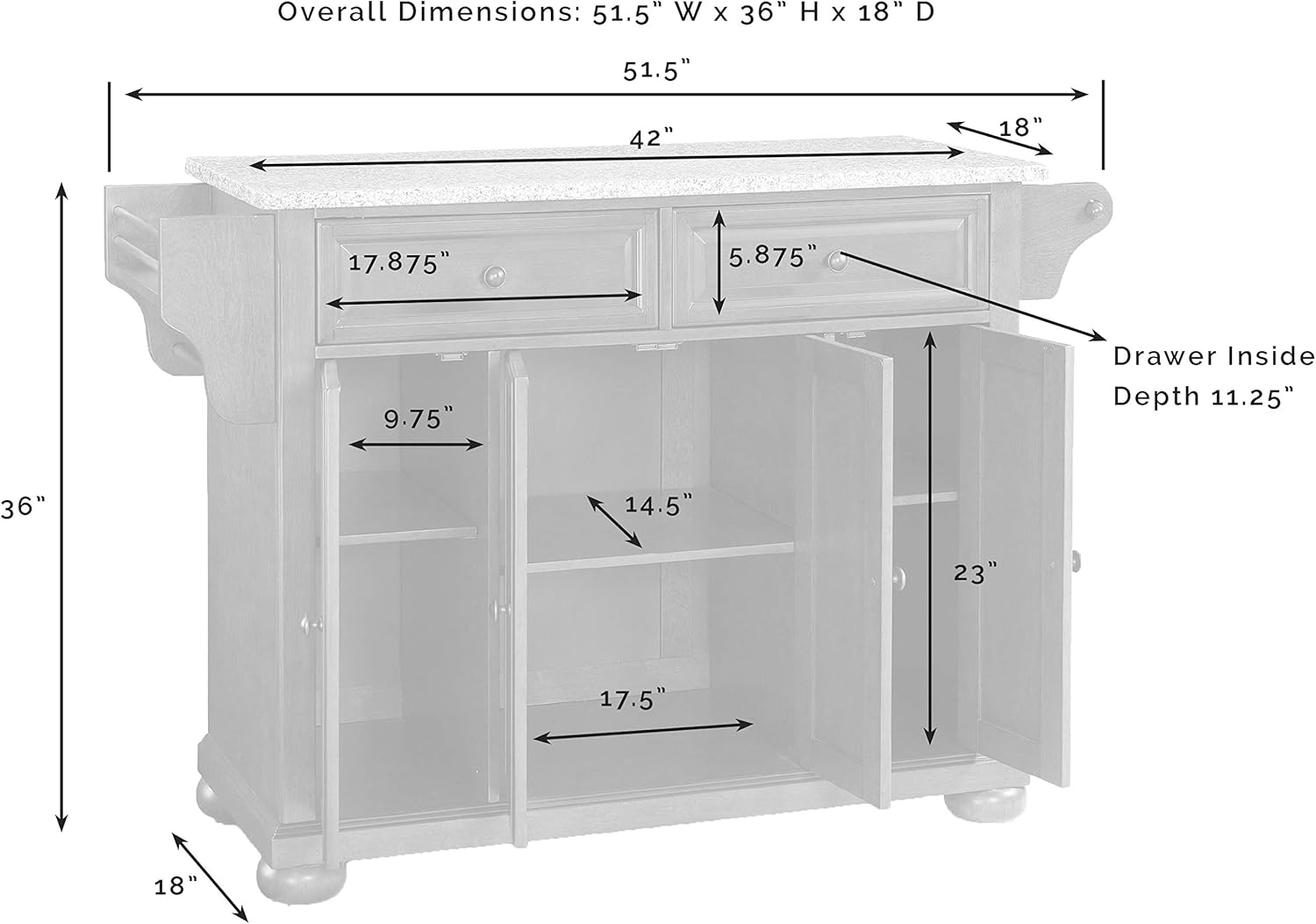 Crosley Furniture Alexandria Full Size Kitchen Island with Solid White Granite Top, Black