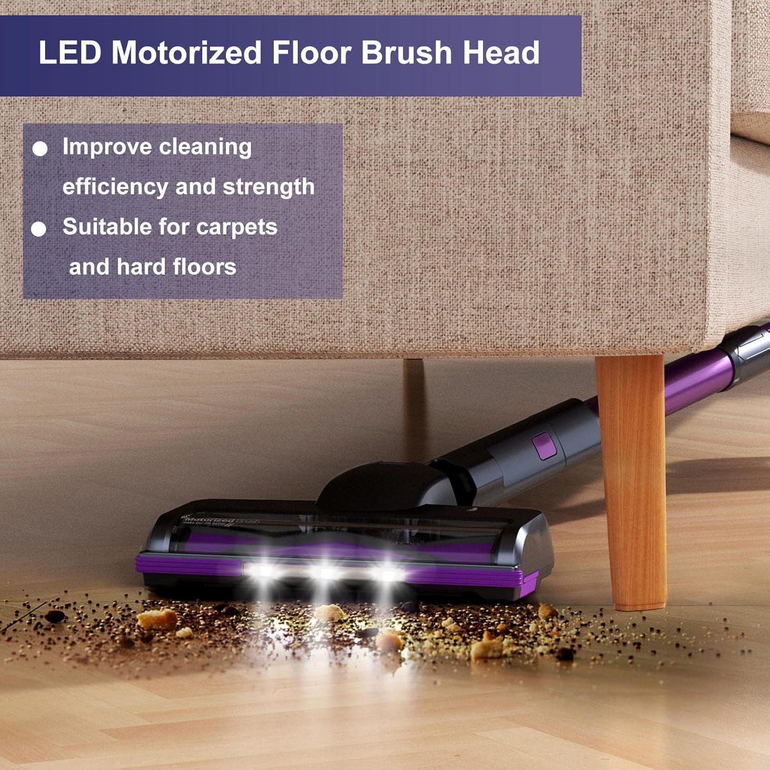 Cordless Vacuum Cleaner, Lubluelu Cordless Stick Vacuum with 25Kpa Powerful Suction, 50min Runtime, Detachable Battery, Self-Standing 6 in 1 Lightweight Vacuum for Hard Floor, Carpet, Pet Hair