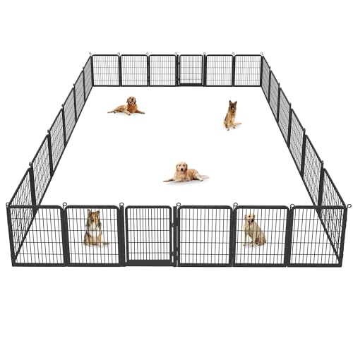 Dog Playpen Outdoor with Low Threshold Full Gate, 32" Height 10 Panels Large Dog Fence Outdoor for Yard, Heavy Duty Pet Playpen Metal Play Pen Portable Fence for RV Camping, Yard