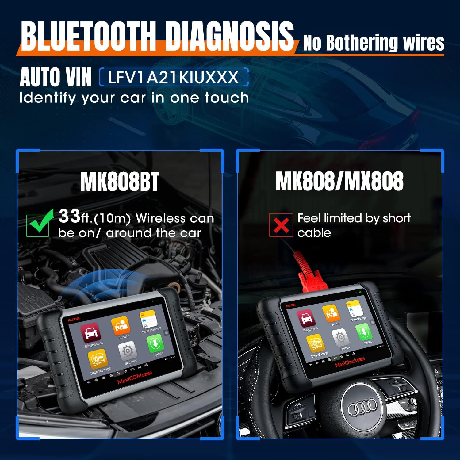 Autel MaxiCOM MK808BT Diagnostic Scan Tool - 2022 Upgraded Ver. of MK808/MX808, All System Automotive Scanner with 25+ Service Functions, Injector Coding, ABS Auto Bleed, Oil Reset, EPB, BMS, SAS, DPF