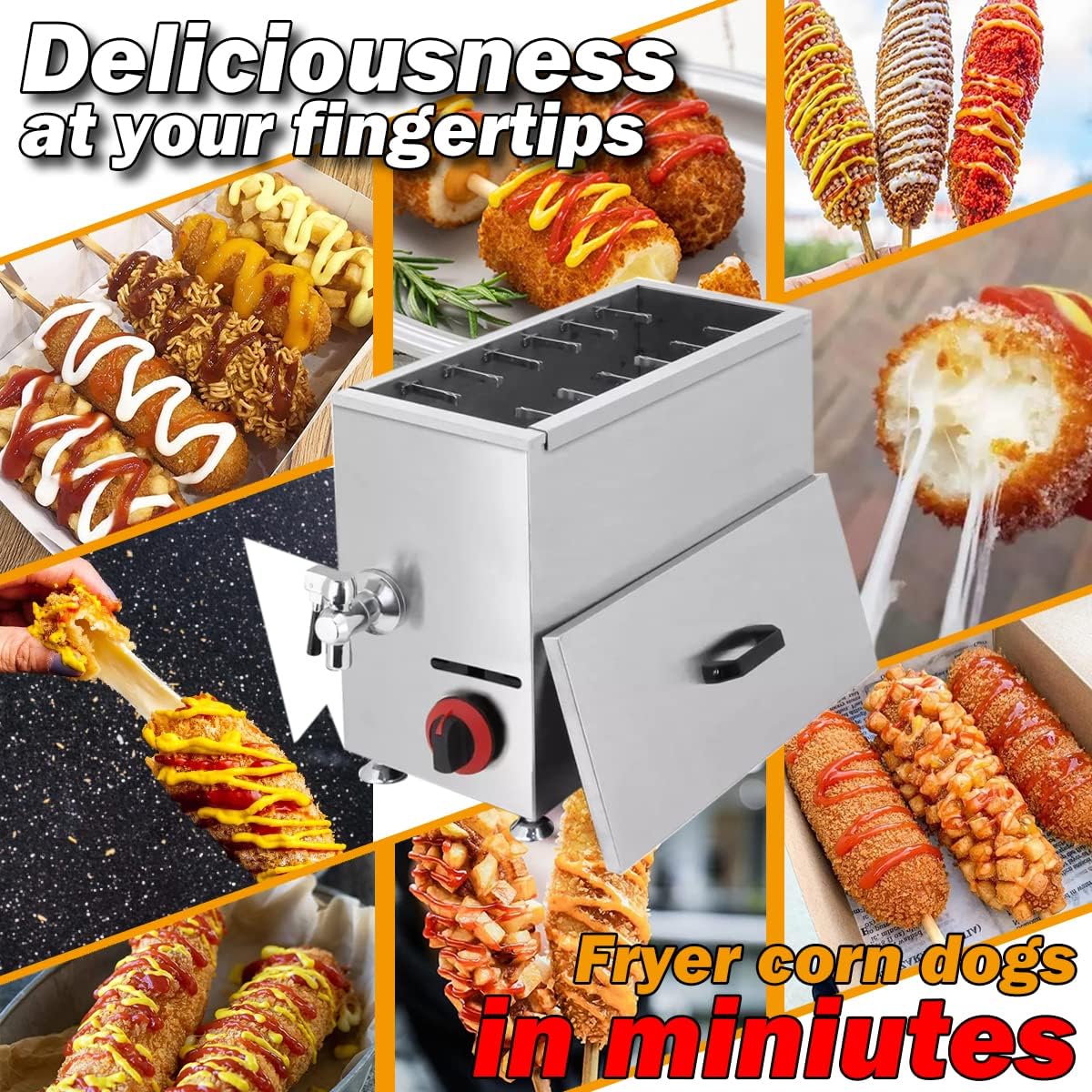 Corn Dog Fryer Commercial Cheese Hot Dog Sticks Maker Machine LPG Gas Deep Fryers For Kitchen Restaurant Snack Bar Canteen Home