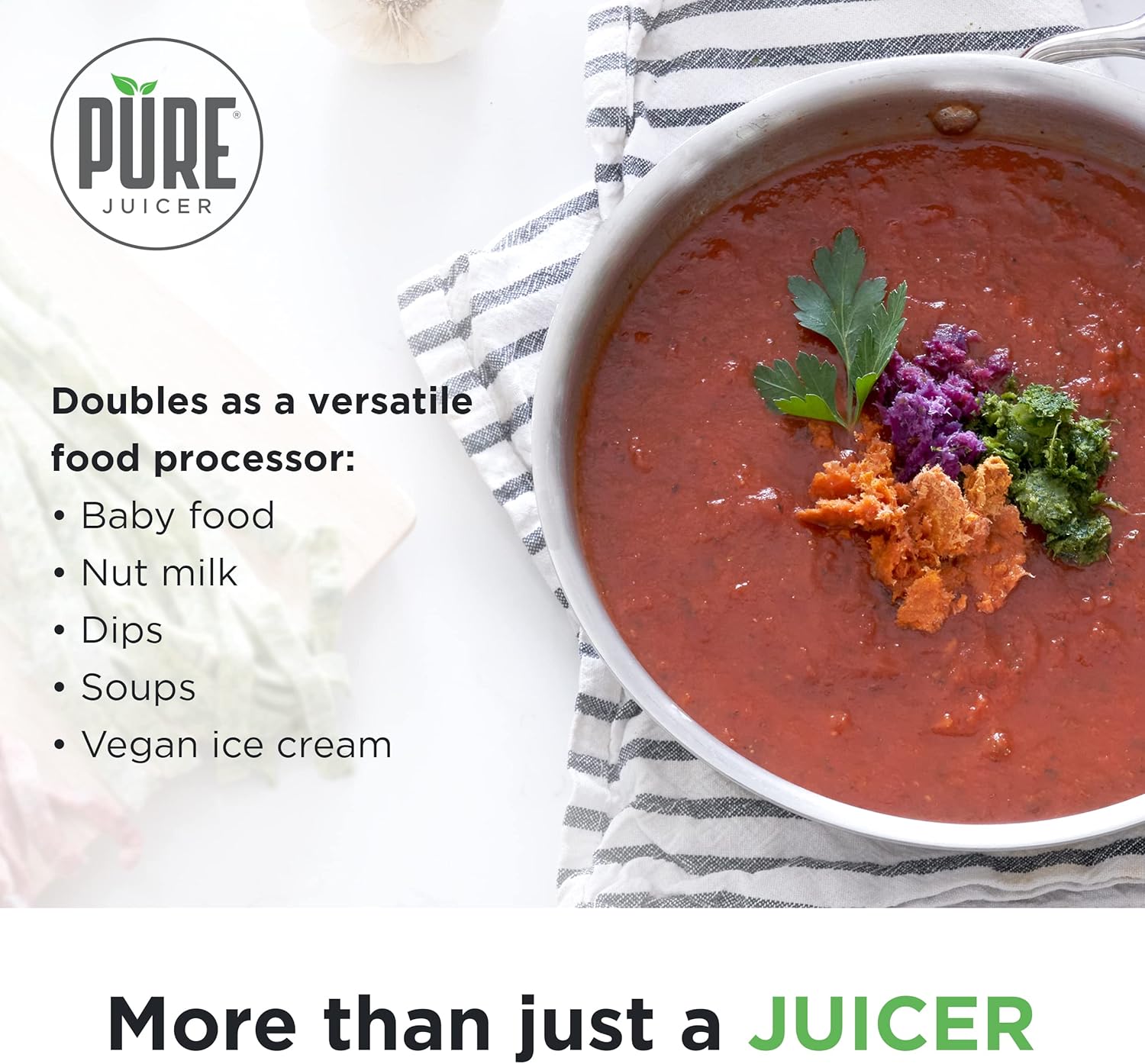 PURE Juicer Two-Stage Juicer - Premium Cold Press Juicing Machine - Solid Stainless Grinder and Hydraulic Press For Fruits, Vegetables, Nuts