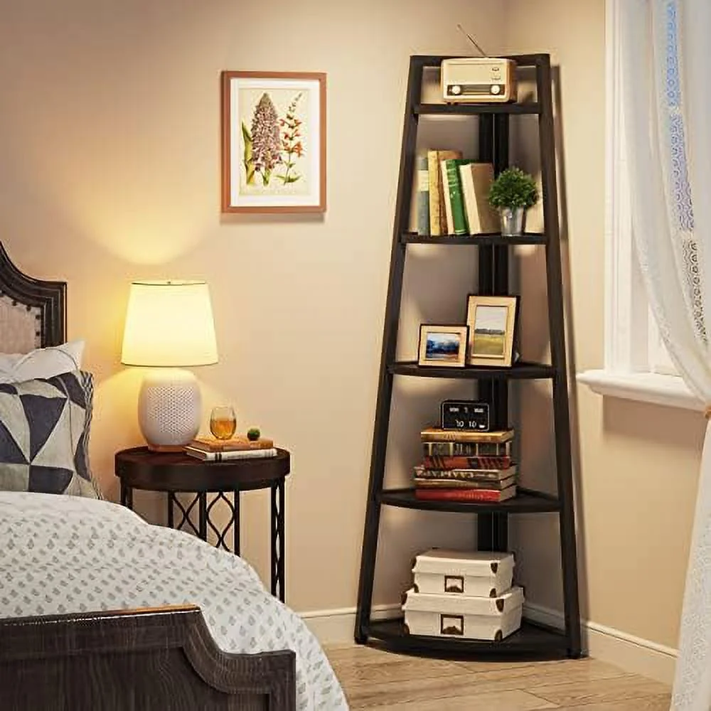 FDIGLUL 70 inch Tall Corner   5 Tier Modern Corner Bookshelf Bookcase Industrial Corner Ladder  Plant Stand for Living Room  Kitchen  Home Office (White) - Curated Treasures Market
