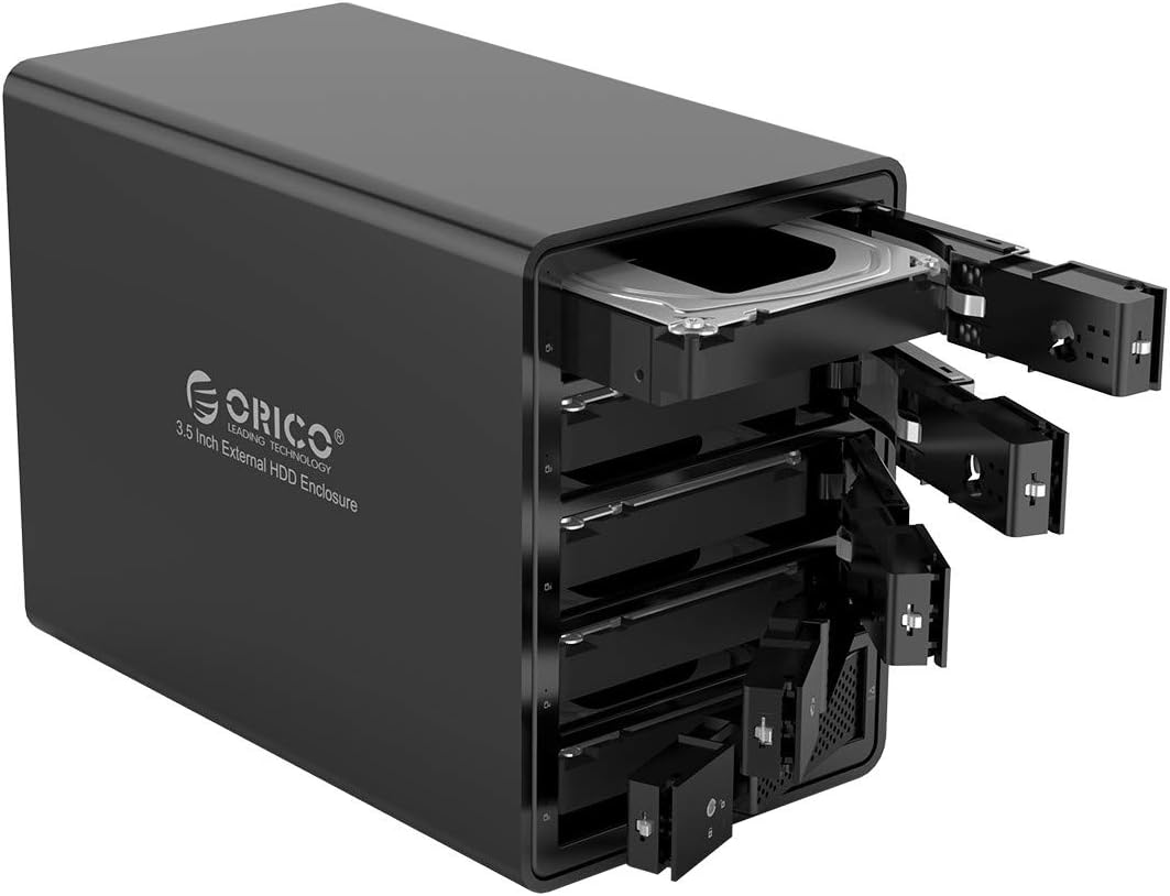 ORICO 5 Bay USB 3.0 to SATA Chia External Hard Drive Enclosure for 3.5 inch HDD Support 80TB (5 x 16TB) Aluminum Alloy RAID Enclosure Support RAID Mode Storage-9558RU3