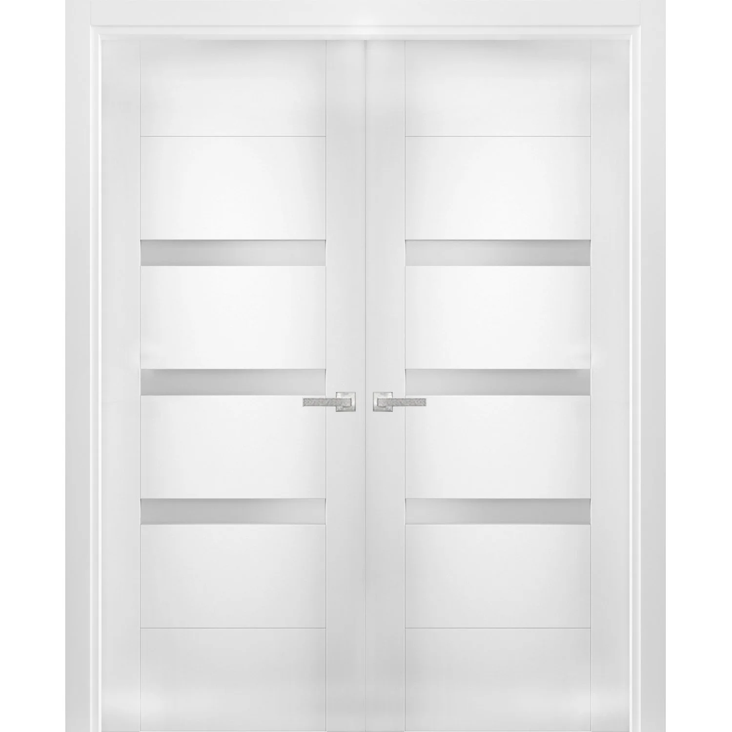 Solid French Double Doors 48 x 80 inches Opaque Glass / Sete 6900 White Silk / Wood Solid Panel Frame / Closet Bedroom Modern Doors