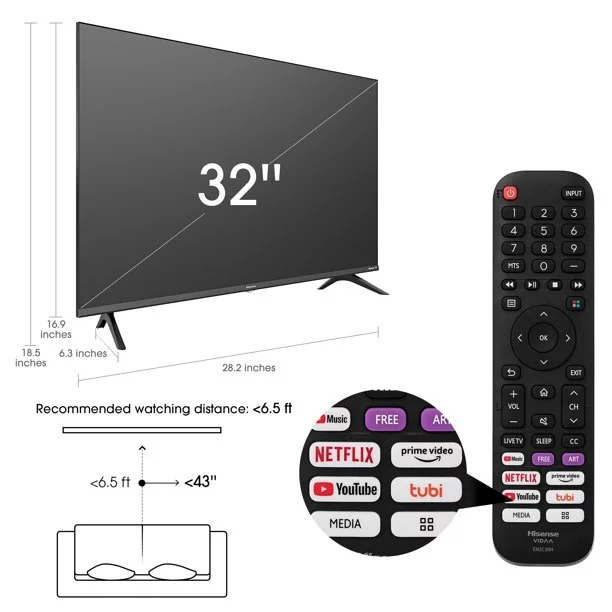 Hisense 32″ Class Led VIDAA A4 Series HD Smart TV 32A45GV