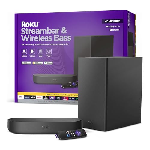 Roku Roku Streambar & Wireless Bass Wireless Bluetooth Remote Control App Control Standalone Streaming Media Player