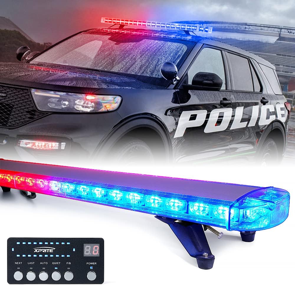 Xprite 48 Inch LED Amber Rooftop Emergency Warning Lights Bar 16 Strobe Patterns w/ Adjustable Mounting Brackets for Vehicles, Security, Law Enforcement, Snowplow, Tow Trucks, Crane, Construction Cars