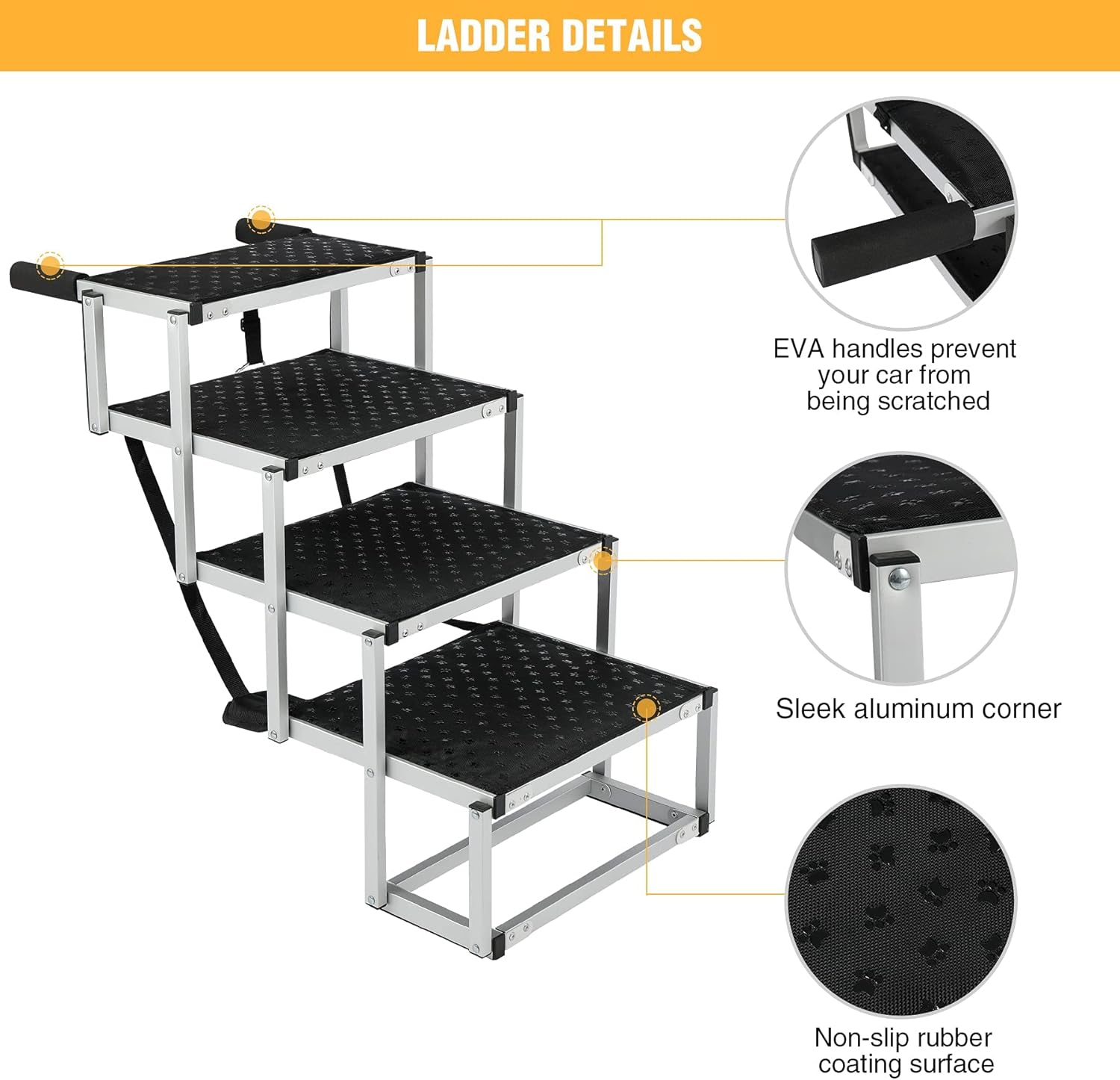 Domaker Dog Stairs for Large Dogs, Foldable Aluminum Lightweight Pet Ramps,Accordion Pet Ladder Dog Car Steps with Non-Slip Surface for High Beds, Trucks, Cars and SUV, Supports up to 150 lbs,4 Steps Pack of 2