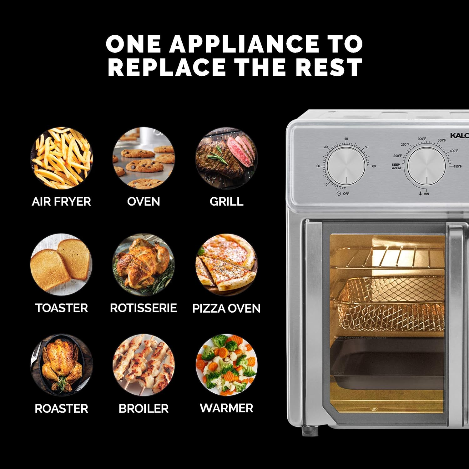 Kalorik MAXX AFO 47267 Air Fryer Oven 26 Quart 9-in-1 Countertop Toaster Oven and Oil-less Air Fryer Combo - Fry, Bake, Roast, Rotisserie, & More - 7 Easy-to-Clean Accessories | 1700W | Stainless Steel