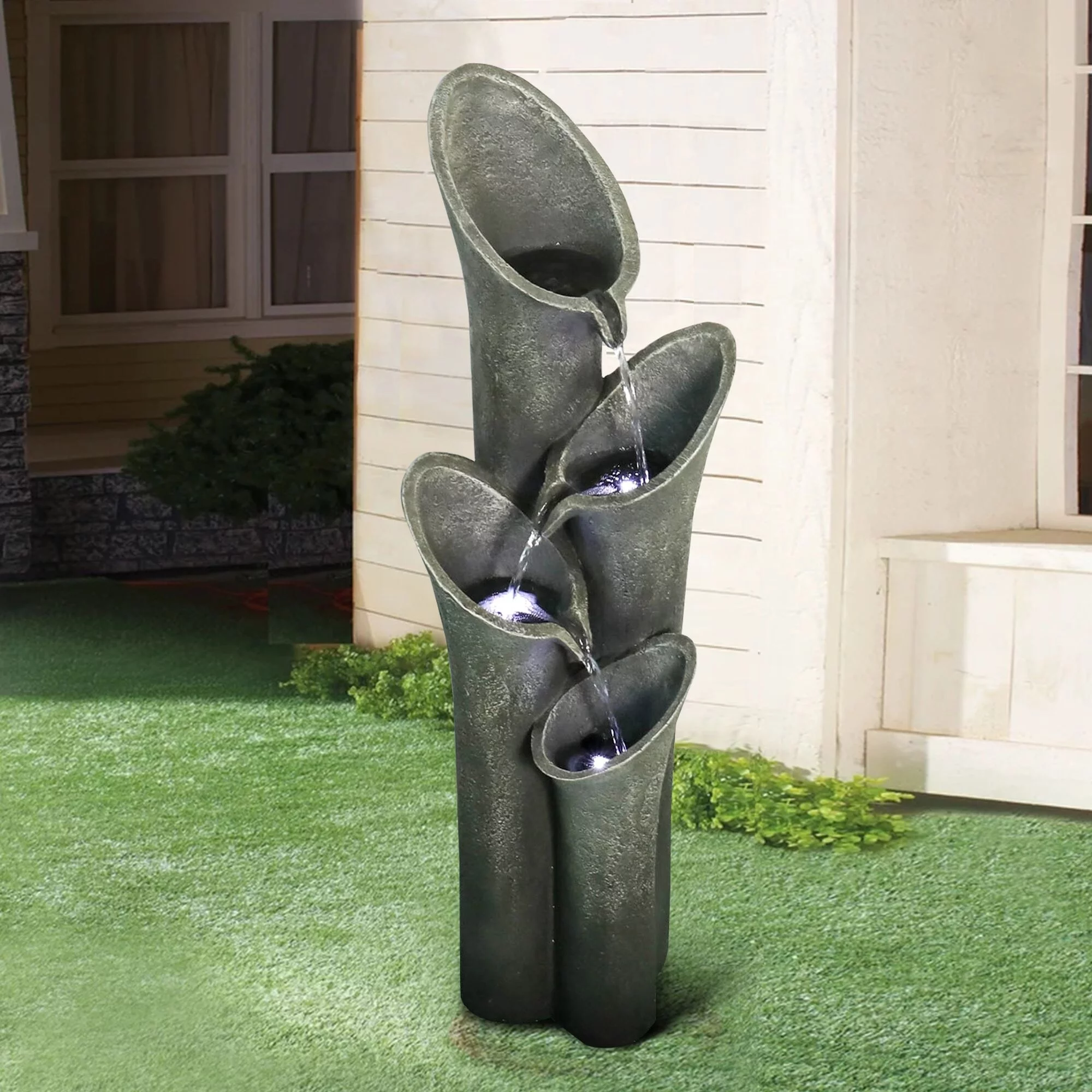 Meedzom 33.5'' Outdoor Water Fountain with Light, Resin Floor Water Fountain for Garden - Curated Treasures Market