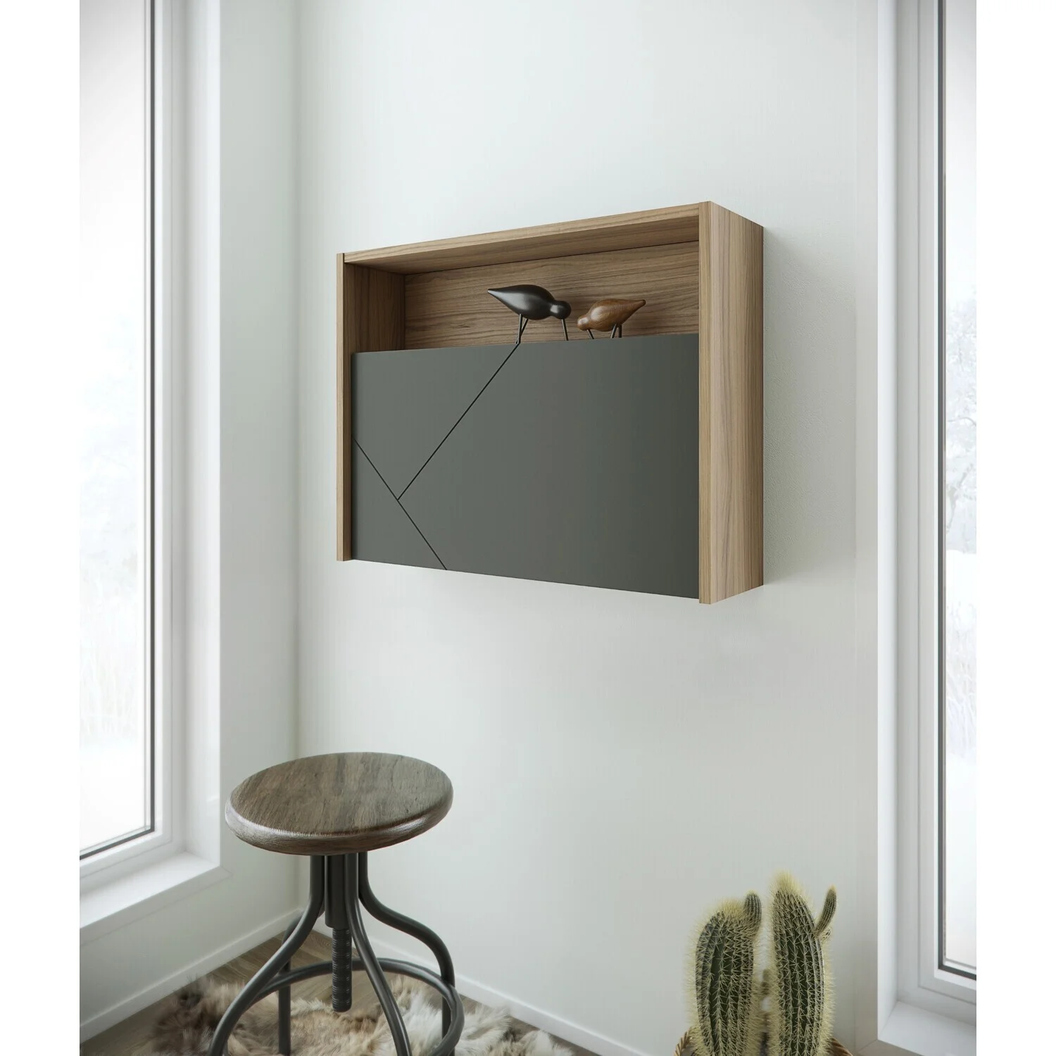 Homestock Urban Upmarket 352457 Slim Secretary Desk, Nutmeg and Charcoal Grey