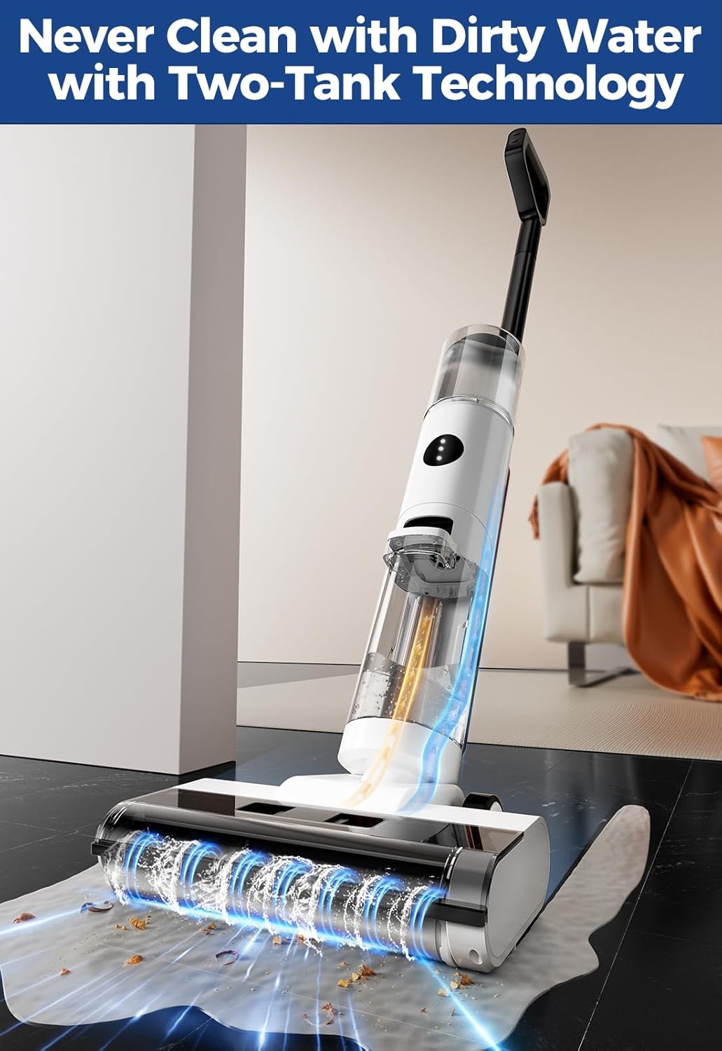 ED12 Cordless Wet Dry Vacuum Floor Cleaner and Mop Combo, Edge Cleaning, One-Step Cleaning, Electric Mop with Suction, 850ml Water Tank, 30 Minutes Running Time for Hard Floors, Pet Hair