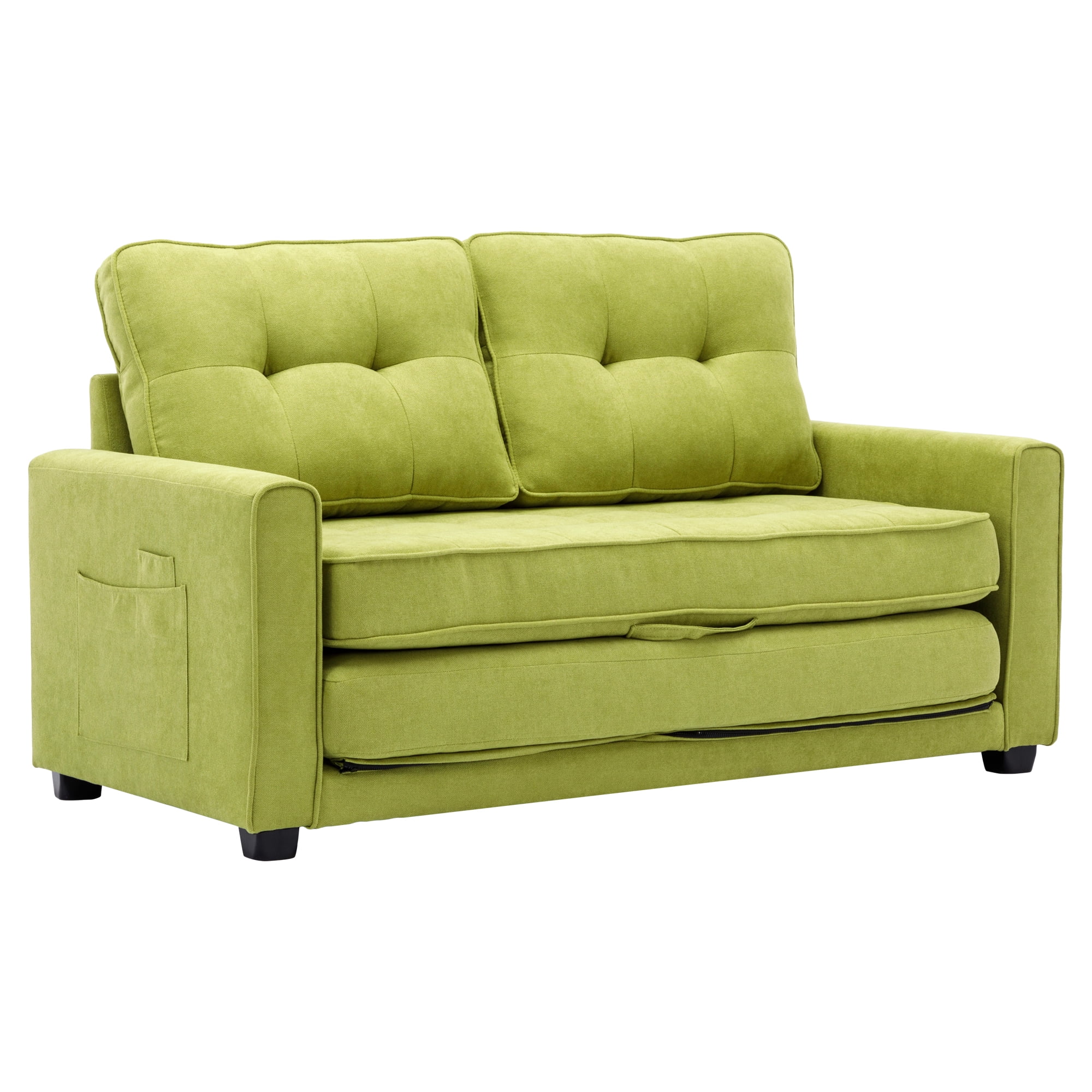 Churanty Convertible Sofa Bed Pull Out Sleeper Loveseat Sofa Chenille Upholstered Couch with Side Pockets for Small Space,Green - Curated Treasures Market