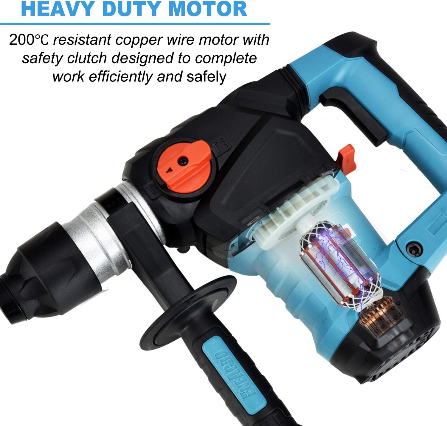 ENEACRO 1-1/4 Inch SDS-Plus 12.5 Amp Heavy Duty Rotary Hammer Drill, Safety Clutch 3 Functions with Vibration Control Including Grease, Chisels and Drill Bits with Case