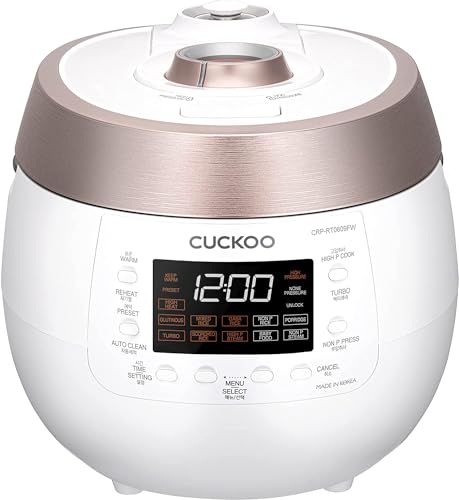 Cuckoo CRP-RT0609F 6 cup Twin Pressure Heating Plate Rice Cooker & Warmer with High Heat, GABA, Mixed, Scorched, Turbo, Porridge, Baby Food, Steam (Hi/Non Press.) and more, Made in Korea