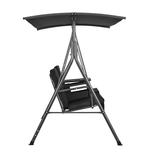 VEVOR 3-Seat Patio Swing Chair, Converting Canopy Swing, Outdoor Patio Porch with Adjustable Canopy, Removable Thick Cushion and Alloy Steel Frame, for Balcony, Backyard, Poolside, Brown