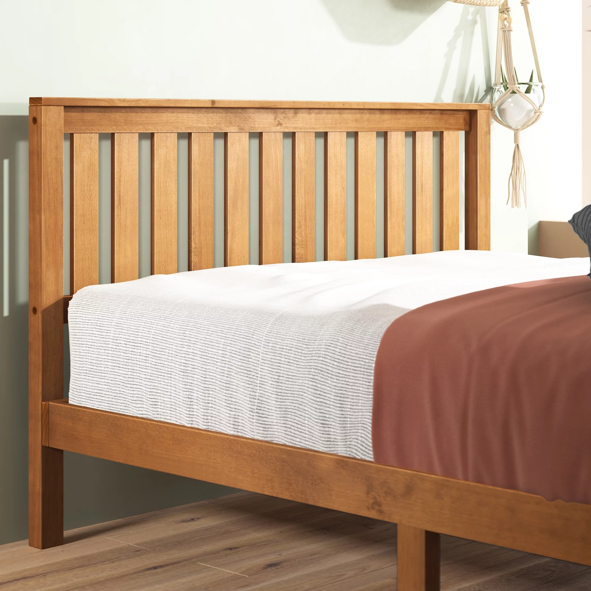 Zinus Alexia 37 Wood Platform Bed with Headboard, Rustic Pine, Full