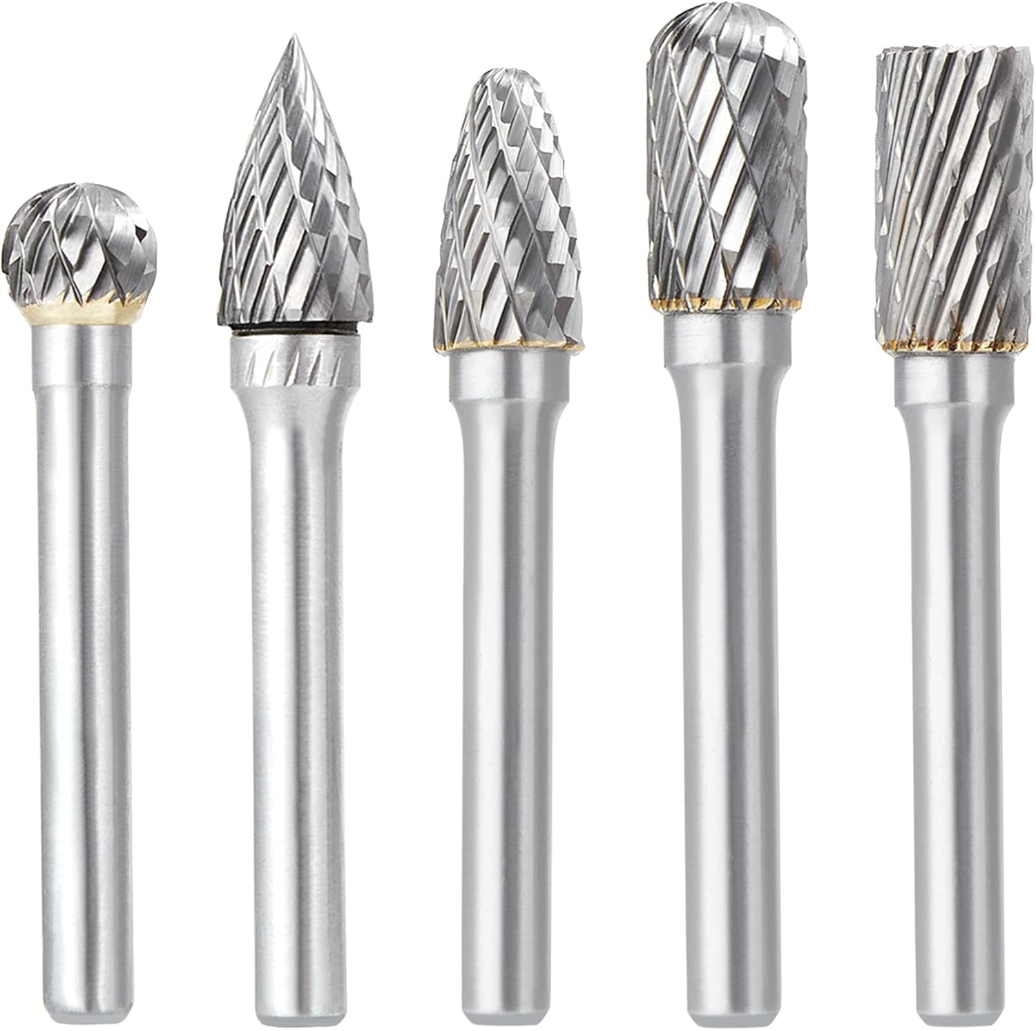 5PCS Double Cut Carbide Burr Set - 1/4 Inch Shank 10MM Head Die Grinder Bits Solid Carbide Rotary Burr File Set for Die Grinder Drill, Metal Carving,Polishing,Engraving,Drilling (Double Cut) Pack of 2