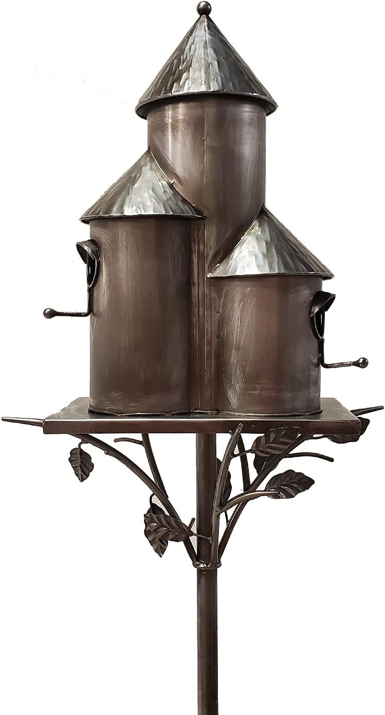 Zaer Ltd. Large Copper Colored Multi-Birdhouse Stakes, Room for 4 Bird Families in Each (Castle Home)