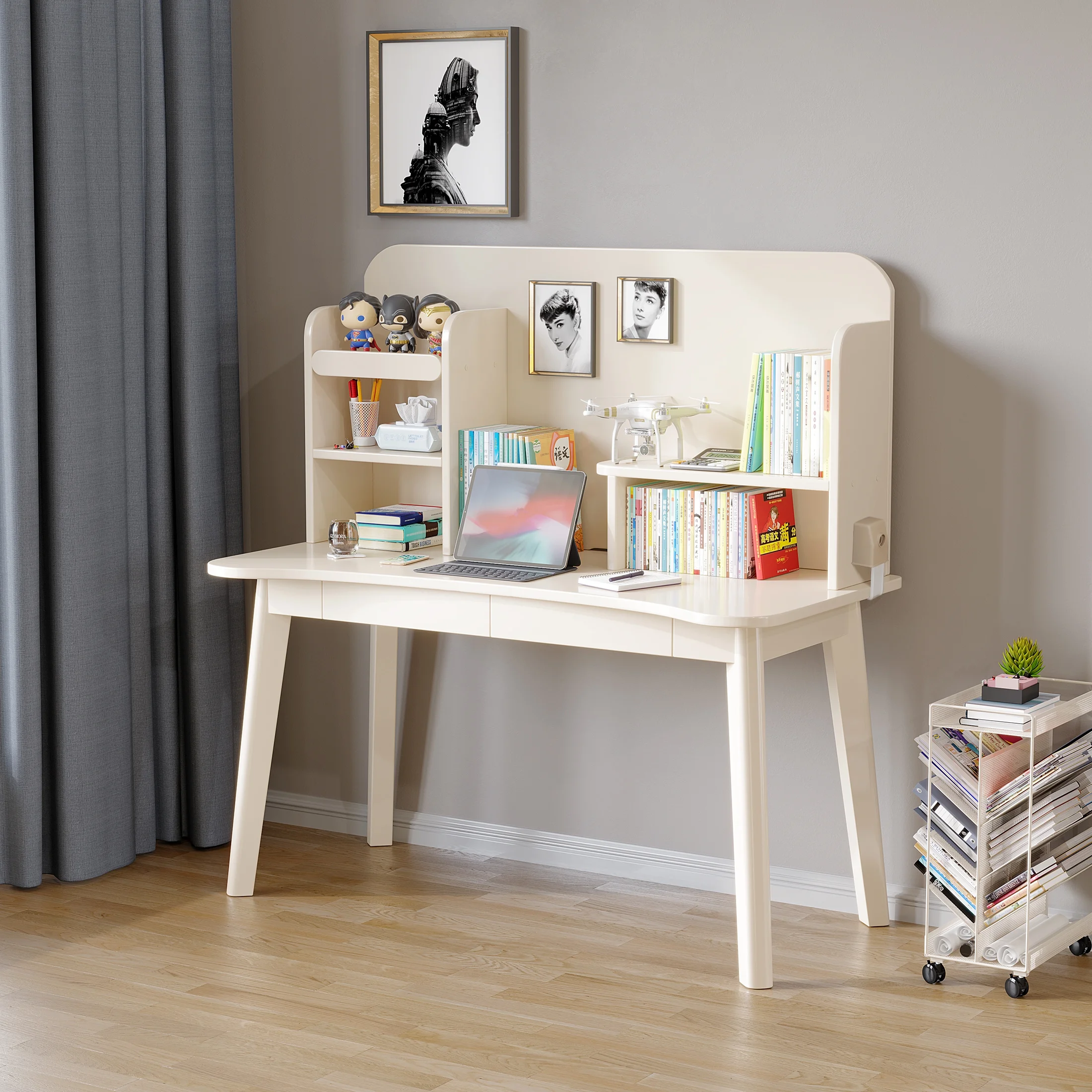BALANBO Kids Desk Kids Table Wooden Children’s Study Desk with Bookshelf and Two Drawers Desk for 3 Years Old and Above Student's Study Computer Workstation & Writing Table for Home School Use(White