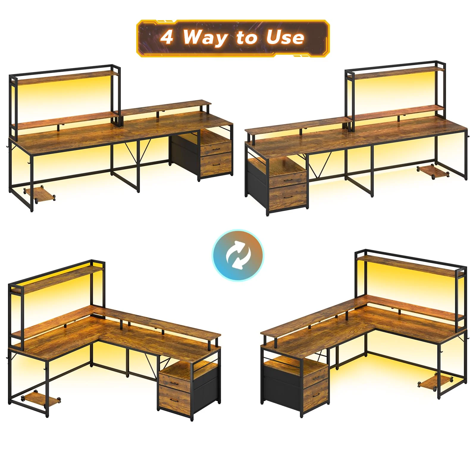 SEDETA 94.4" L Shaped Desk with Hutch, Home Office Desk with File Drawers, Keyboard Tray, Monitor Stand, Storage Shelves, Rustic Brown