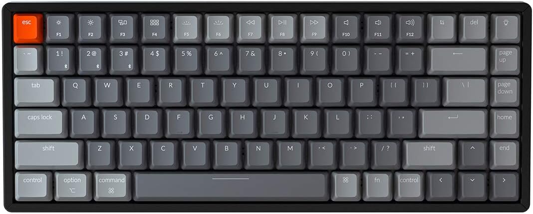 Keychron K2 Wireless Bluetooth/USB Wired Gaming Mechanical Keyboard, Compact 84 Keys RGB LED Backlit N-Key Rollover Aluminum Frame for Mac Windows, Gateron G Pro Brown Switch, Version 2