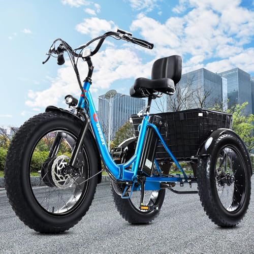 Electric Tricycle for Adults, 20" x 4.0 Fat Tire Electric Trike, Peak 750W 25MPH 36V 13Ah Lithium Battery UL Certified, Premium 80% Assembled Foldable 3 Wheel Electric Bicycle, Blue