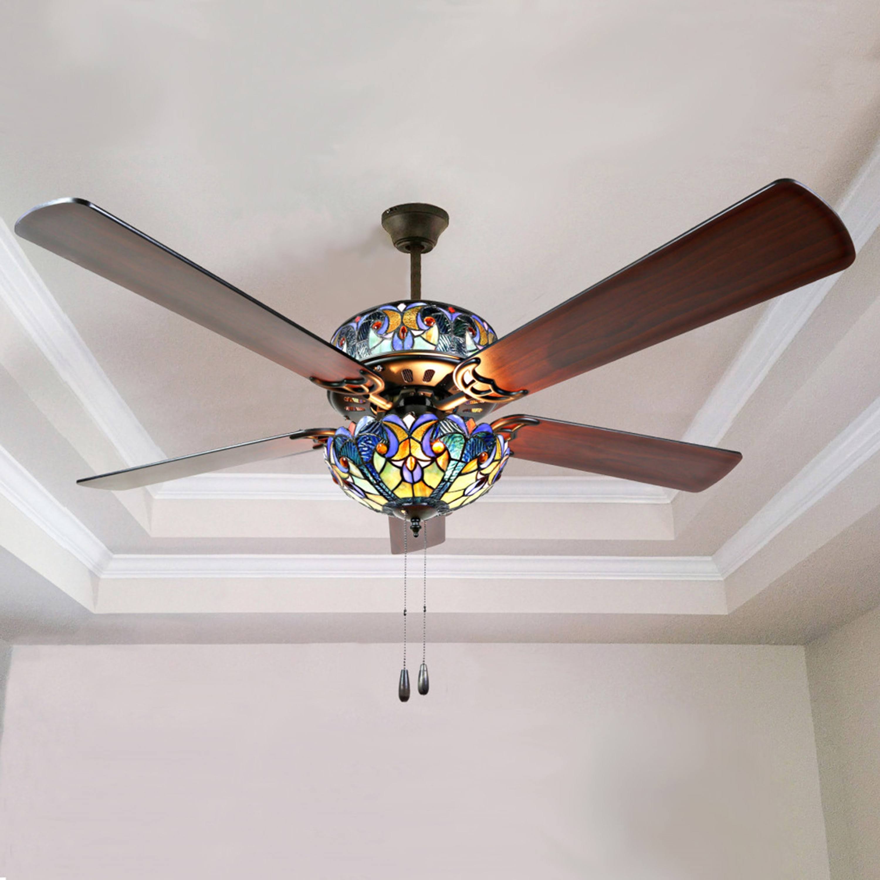River of Goods 52x22W Halston Blue Stained Glass Ceiling Fan