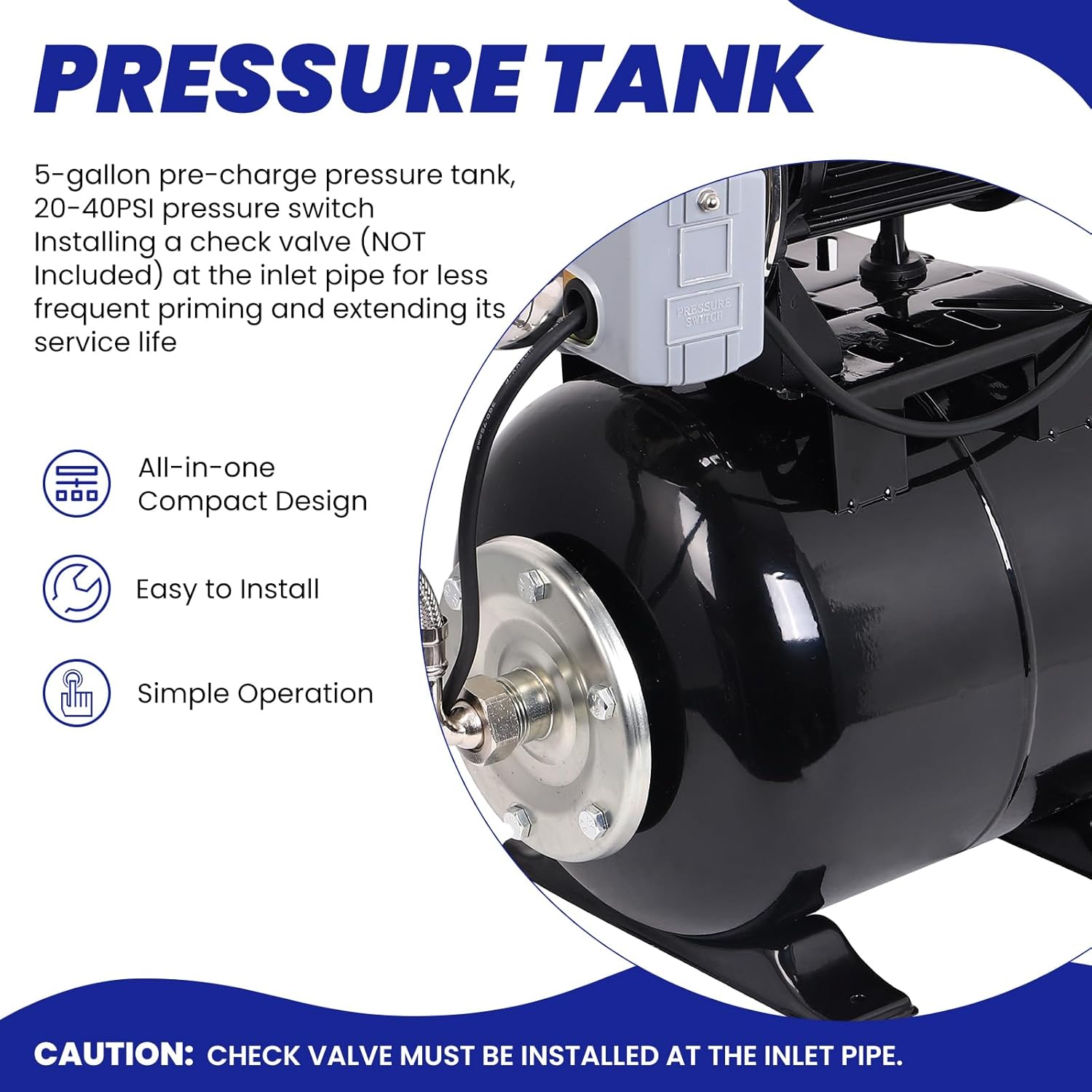 1.6HP Shallow Well Pump with Pressure Tank, 1340GPH Stainless Steel Irrigation Pump, 115V Automatic Water Booster Jet Pump for Home, Garden, Farm, Lawn Sprinkler Systems