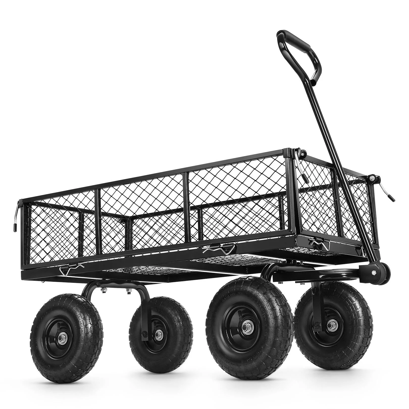 Funcid Steel Garden Cart, Heavy Duty 660 LBS Capacity, with Removable Mesh Sides to Convert into Flatbed, Utility Metal Wagon with 180° Rotating Handle and 10" Tires, Perfect for Garden, Farm, Yard
