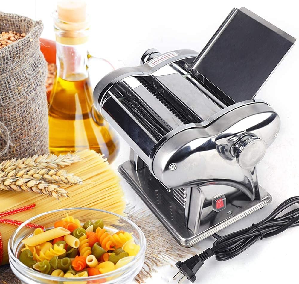 Electric Pasta Maker Machine Noodle Dough Roller Sheeter Stainless Steel Pasta Dough Spaghetti Roller Pressing Machine for Home Commercial Use, Double Knife