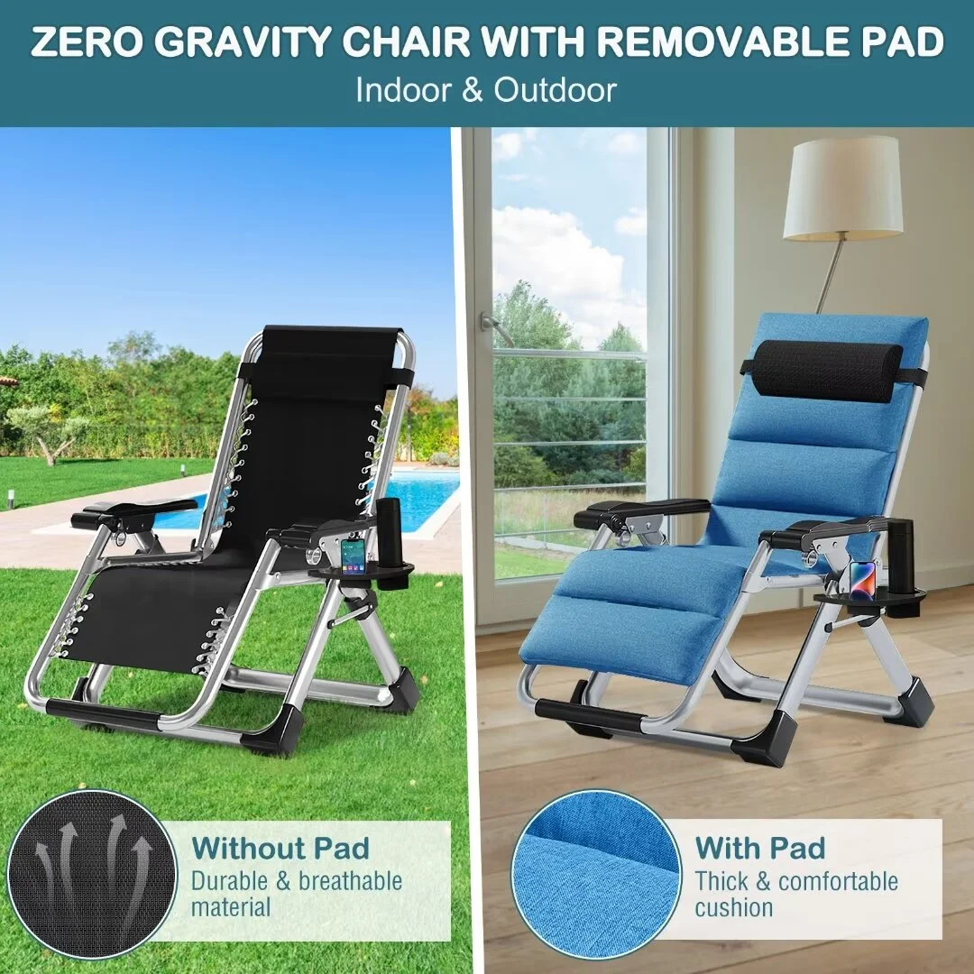 NAIZEA Zero Gravity Chair, Folding Portable Reclining Lawn Recliner, Patio Chaise Lounge Chair with Removable Cushion