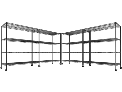 REIBII 75.6" H Storage Shelves Wire Shelving Unit with Wheels 2500LBS Garage Shelving Heavy Duty Metal Shelves for Storage Rack Adjustable Pantry Shelf Commercial Shelving, 75.6" H X 55.5''W X 24" D