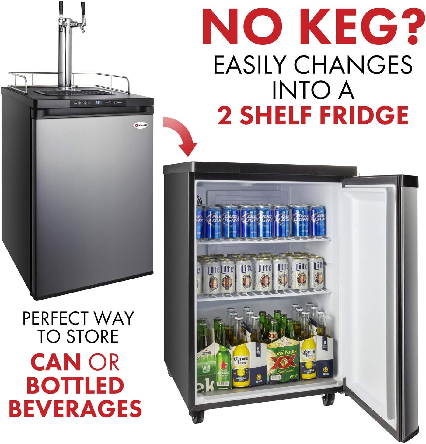 Kegco Kegerator, Dual Tap, Stainless Steel