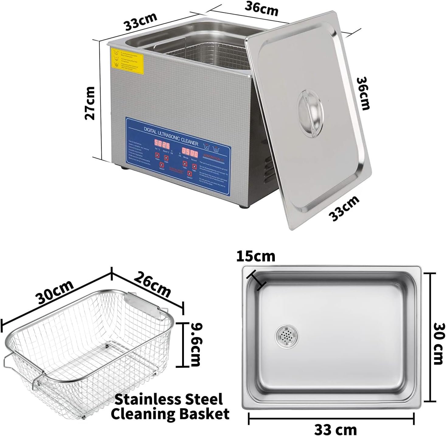 DEWIN Ultrasonic Cleaner 15L Professional Ultrasonic Cleaner with Digital Timer 40kHz Excellent Ultrasonic Cleaning Machine 110V for Jewelry, Watch, Ring, Coin, Diamond, Eyeglasses