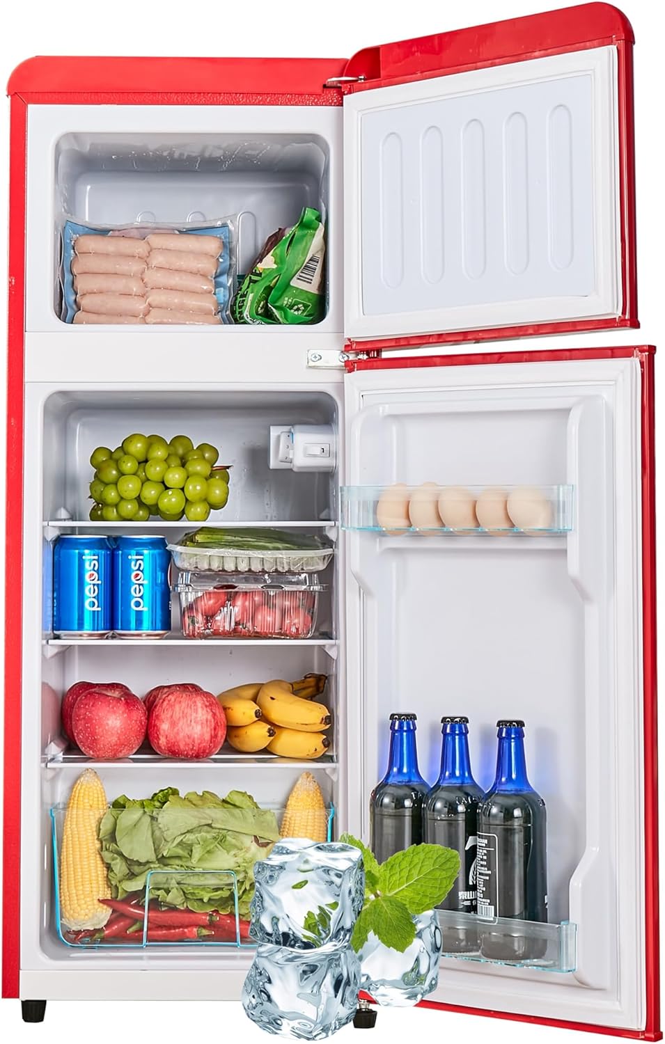 Dual Zone Compact Retro Refrigerator with Adjustable Shelves,4.5 cu. ft.Dual Zone Refrigerator,3.3 Refrigerator+1.2 cu. ft.4 Star Freezer,7 Temperature Settings and LED Lighting,45 dB