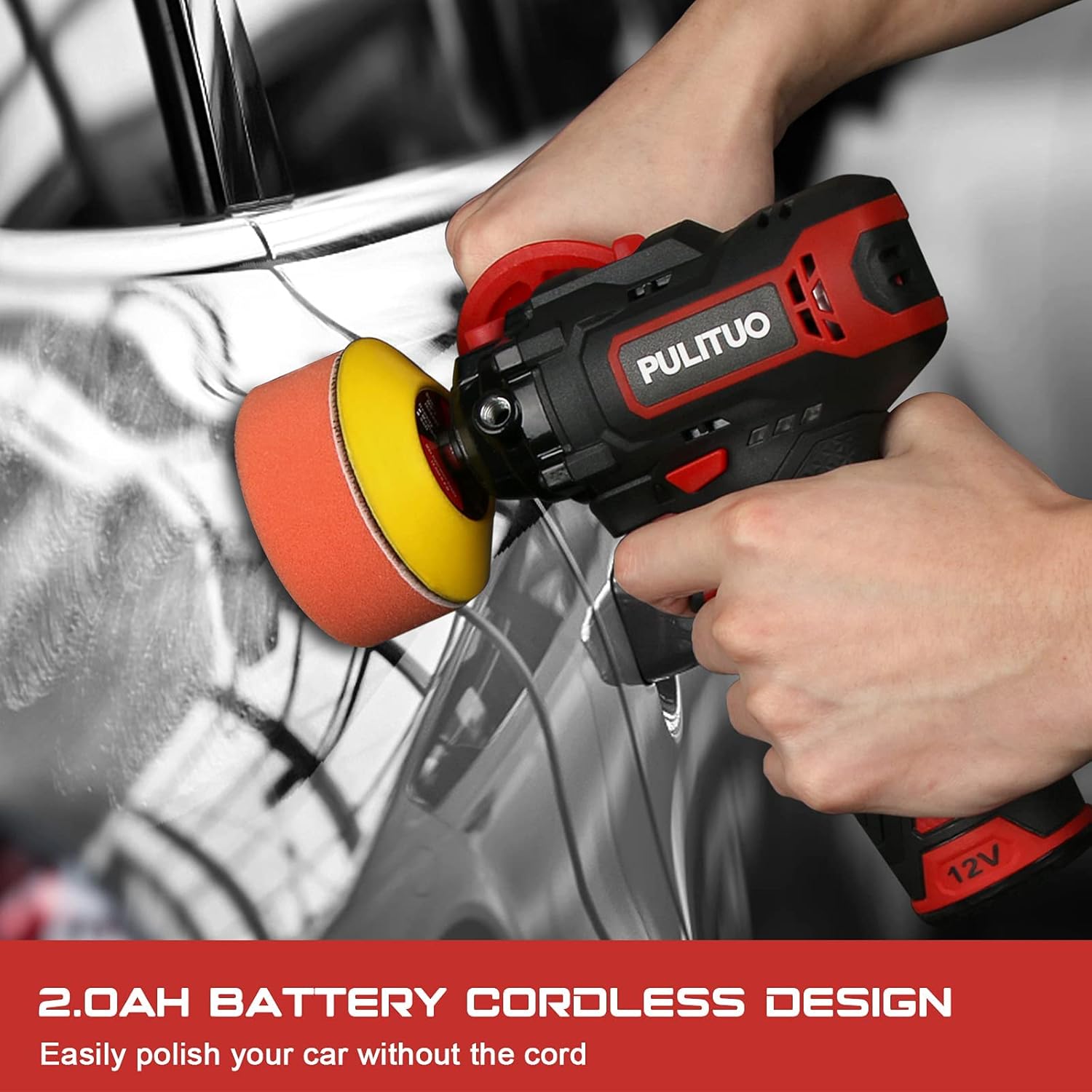 Cordless-Buffer-Polisher for Car-Detailing, 3 Inch Electric Power Polisher, 2600-7800 RPM, 12V 2.0Ah Battery and Fast Charger, 8 Polishing Pads, Mini Car Polisher Kit Pack of 2