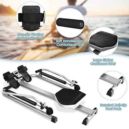 GYMAX Rowing Machine for Home, 265LBS Weight Capacity Hydraulic Rowing Machine with Adjustable Cylinder Resistance up to 110lbs & LCD Monitor, Compact Full Motion Rower for at Home Exercise