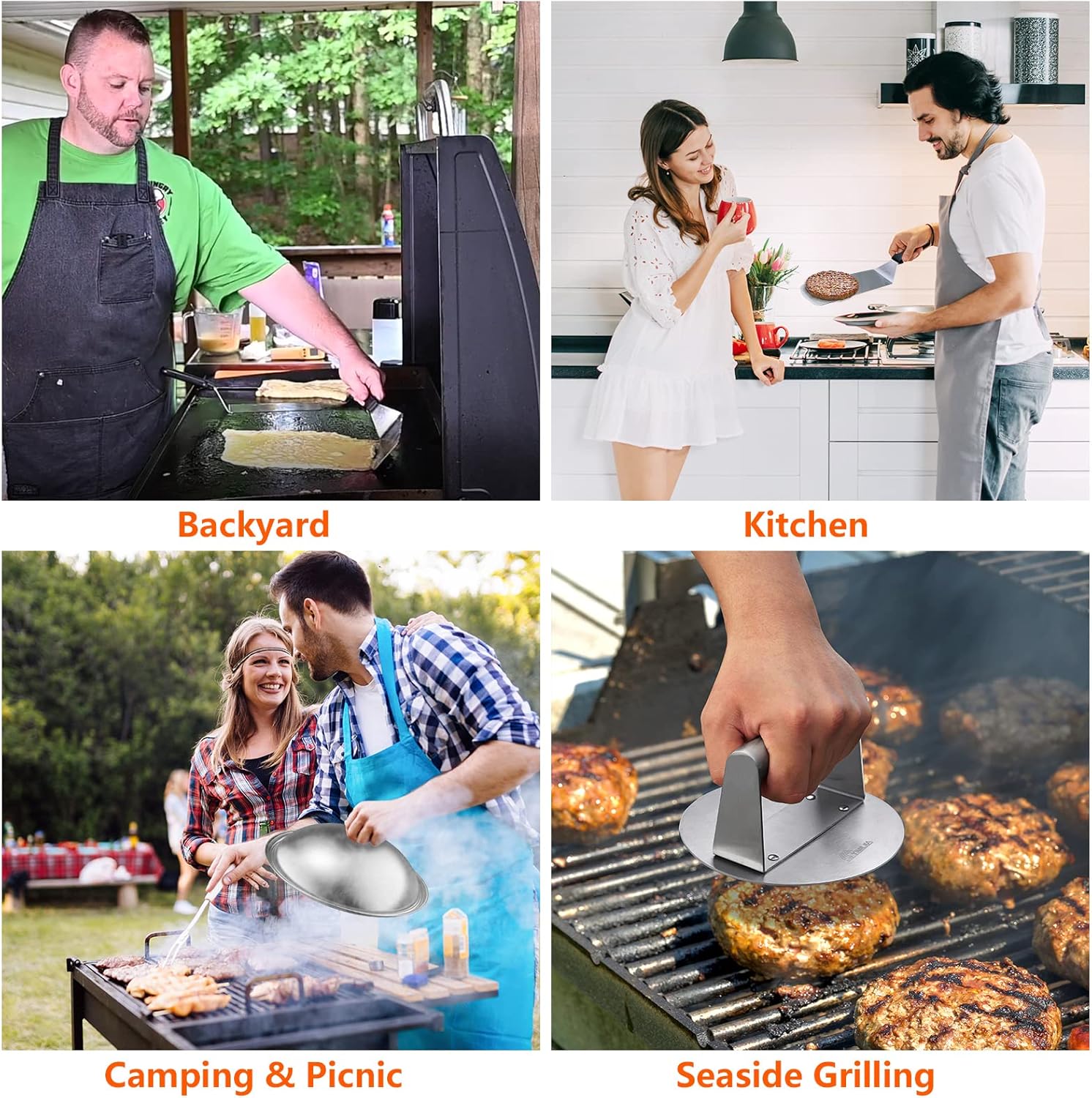 YIMII.JIA Griddle Accessories Set, 15 Pcs Flat Top Grill Accessories Kit for Blackstone and Camp Chef, Barbecue Utensil Gifts for Men with Spatula Set, Basting Cover and Burger Press Pack of 2