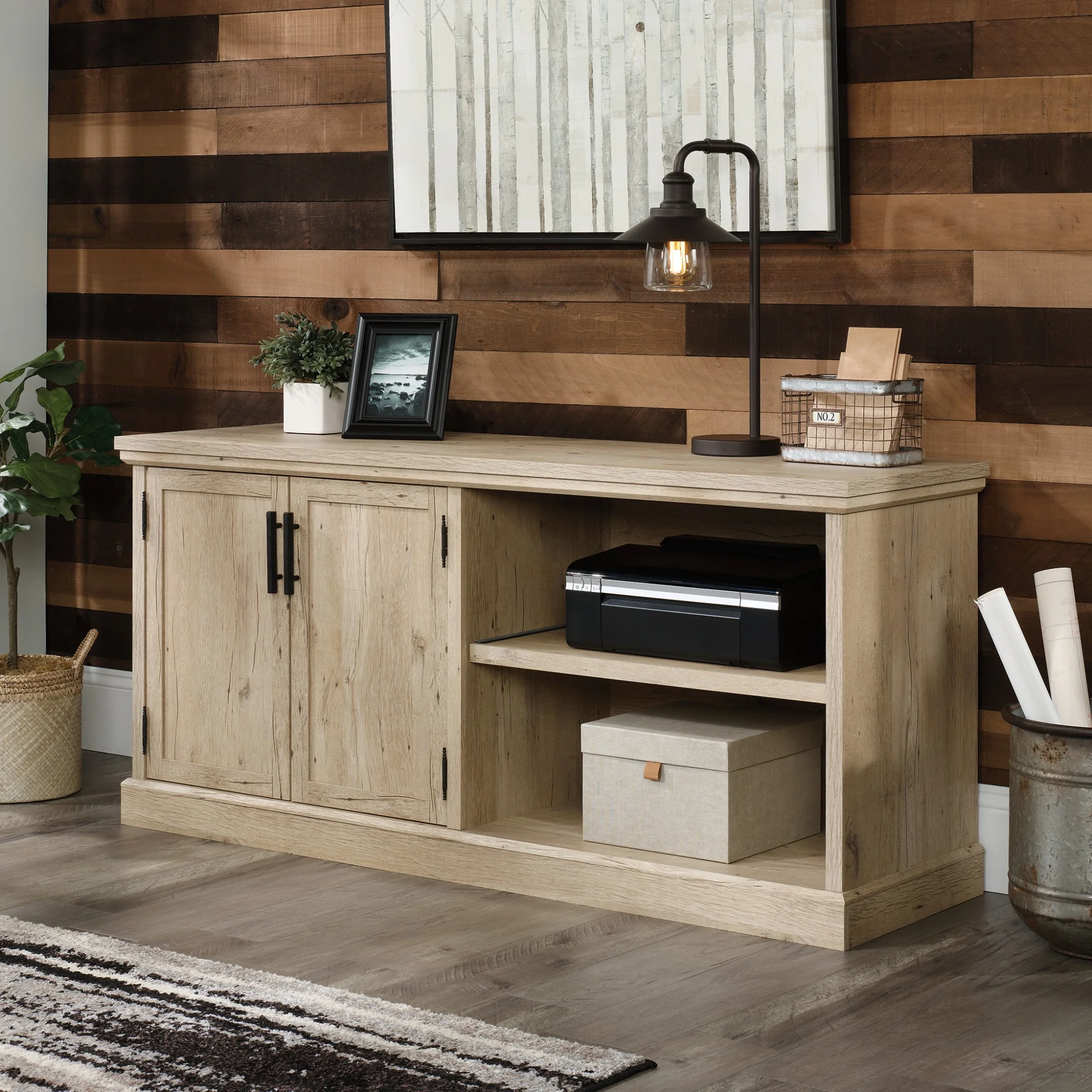Sauder Aspen Post Engineered Wood Large Office Printer Credenza in Prime Oak