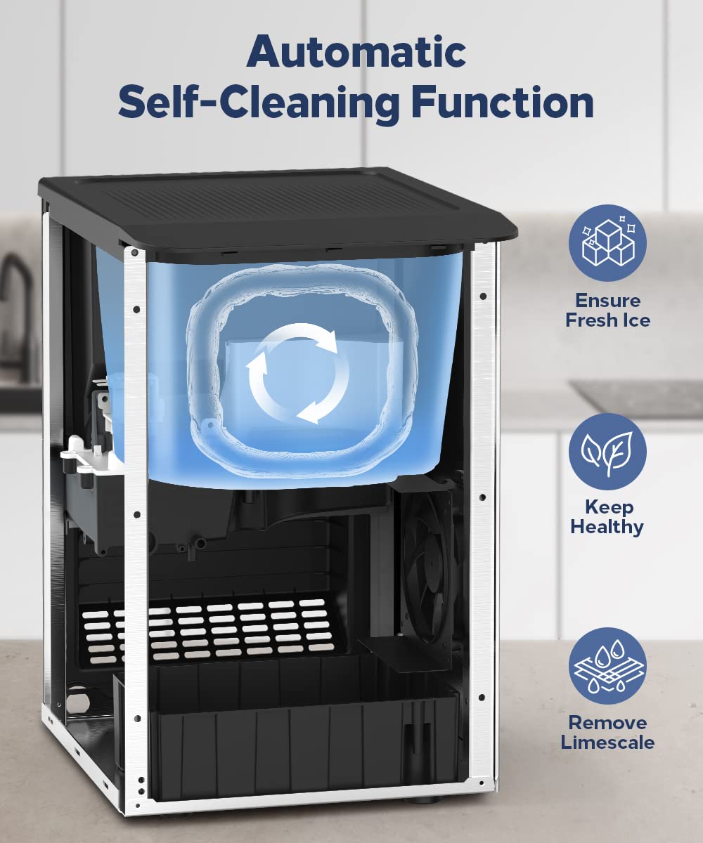 Kndko Self Dispensing Countertop Nugget Ice Maker, Nugget Ice Maker Countertop, 55lbs/24H,Pebble Ice Maker with Self-Cleaning,Crushed Ice Makers for Home Kitchen Bar Party Silver
