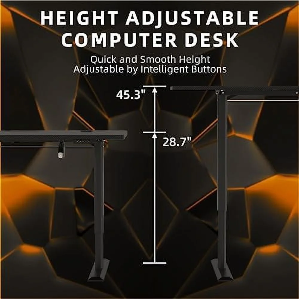 HJZBNONE Electric Height Adjustable Standing Desk 55 x 24 Inches Sit Stand Up Desk Memory Preset Computer Gaming Desk T-Shaped Bracket for PC Gamer  Carbon Black