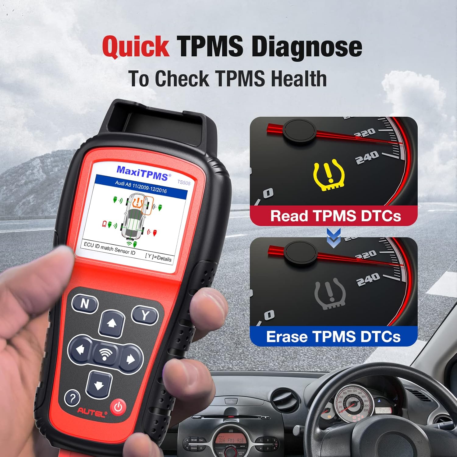 Autel MaxiTPMS TS508 TPMS Relearn Tool, 2022 TPMS ProgrammingTool, 4 Modes to Program MX-Sersors (315/433MHz), Upgraded Version of TS501/TS408 TPMS Reset/Lifetime Update, Quick/Advanced Mode